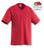 Fruit of the Loom Adult 100% Cotton S/S V-neck 6.1 oz Lofteez-T w/ribbed cuff