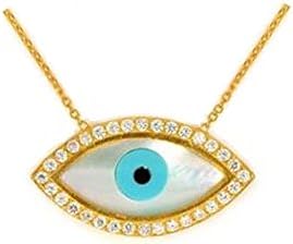 Clear CZ Gold-plated Sterling Silver Evil Eye Charm Pendant Necklace 16+1" Extender