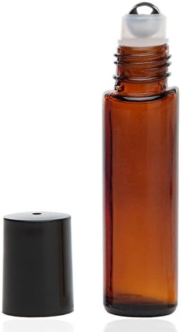 Cecathlon 10ml(1/3oz) Roll on Glass Bottle- Set of 2 for Essential Oil - Empty Aromatherapy Essential Oils, Perfume Bottles - Refillable Slim with Metal Ball and Black Plastic Lid, Amber