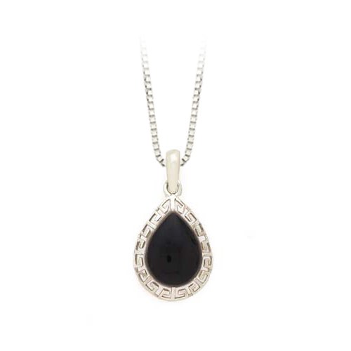 Sterling Silver Teardrop Shaped Onyx Pendant with Chain