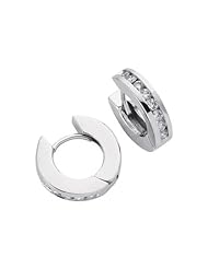 14K White Gold 0.44cttw Cute Single Row Channel Set Round Diamond Huggie Earring