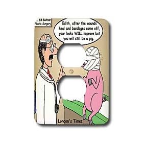 Rich Diesslins Funny Animals Cartoons - A Pig Is Still A Pig After Cosmetic Surgery - Light Switch Covers - 2 plug outlet cover