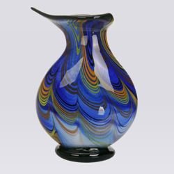 Hand Blown Abstract Blue Art Glass Vase with Heart Opening 13\