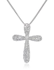 Carnevale Sterling Silver White Cross with Swarovski Elements Pendant Necklace, 18"