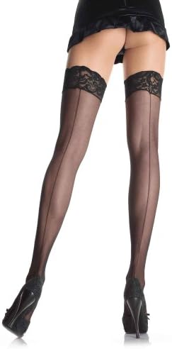 Leg Avenue Women's Queen Sheer Lace Top Stockings with Back Seam #1101Q