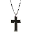 Stainless Steel Men's Cross Pendant Necklace w/ Black Inlay