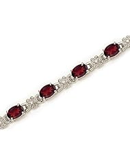 14K White Gold Oval Garnet and Diamond Bracelet