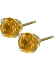 Genuine 2.5mm Citrine 14 Karat Yellow Gold Round Earrings