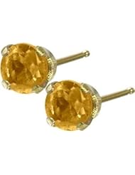 0.20Ct. Genuine 3mm Citrine 14 Karat Yellow Gold Round Earrings