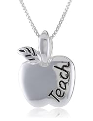 Sterling Silver "Teach-To Teach Is To Touch Lives Forever" Reversible Apple Pendant Necklace , 18"