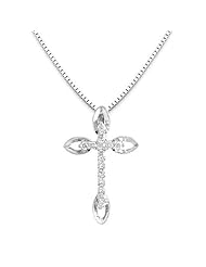 14k White Gold Diamond Cross Pendant with Chain (0.14 cttw, G-H, SI)