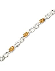 14K White Gold Oval Citrine and Diamond Bracelet