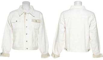 TIE ONE ON NY White Denim Jacket W/ Rhinestone Buttons [89004F], Taupe Stripe