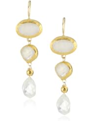 Nava Zahavi Triple Moonstone and High Karat Gold Drop Earrings