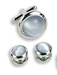Tuxedo Cufflinks and Studs - Light Cats Eye in Silver Setting