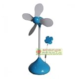 MOBIFAN 卓上扇風機 USB扇風機 乾電池式 幸せを呼ぶよつの葉 扇風機 Blue シアワセ