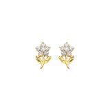 14K Yellow Gold White Flower CZ Stud Earrings with Screw-back for Children