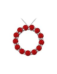Circle Necklace with Red Ruby Birthstone for July in 14K White Gold 2 Carat Total Gem Weight
