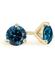 2 ct Enhanced Solitaire Blue Diamond Stud Earrings in Yellow Gold Quality Best