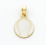White Enameled Baseball Charm, 14K Yellow Gold