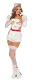 Seductive Nurse Costume 3 Piece set Satin & Lace Open bust Dress Hat Ruffle Panty