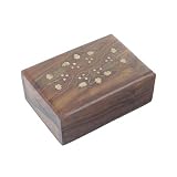 Outdoor Living : Sheesham Wood Box with Brass Inlay Leaves Design
