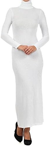 Long Sleeve Turtleneck Bodycon Fitted Ribbed Undercover Lover Maxi Dress (Large, White)