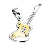 High Polished Stainless Steel Gold Plated Center Guitar with CZs along Handle (Chain Not Inc...