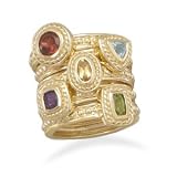 Stacked Band Rring 18K Gold Plate Peridot, African Amethyst, Garnet, Blue Topaz Citrine