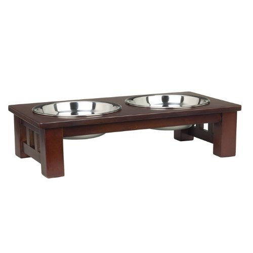 Pet Studio Wooden Mission Raised Pet Diner with Stainless Steel Bowls, Pint, Cherry