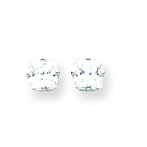 14K White Gold Princess Cut CZ Earrings Jewelry 5mm