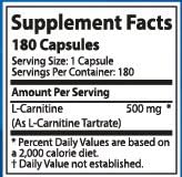 L Carnitine Tartrate Supplement that Benefits Weight Loss and Fat Burning and Works Fast - 180 Diet Pills - 500mg Dosage