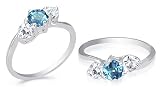 Round Cut London Blue Topaz & White Cz Three Stone Ring Sterling Silver SIze 6
