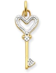 Two-tone Heart Key Charm in 14 Karat Gold