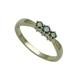 9ct Yellow Gold Ladies 3 Stone Ring Set with 0.25ct of Green and Blue Diamonds Size - P