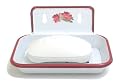 Vintage Retro Soap Dish ~ Soap Holder ~ Soap Bowl ~ Wall & Countertop Style ~ French Enamel White w/Red Trim