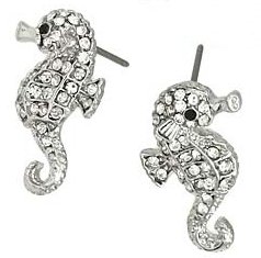 Cheap Girls Jewelry Small Adorable Sparkling Clear Crystal Seahorse Stud Earrings Silver Tone with Rhodium Plating For Sale