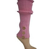 POWDER PINK RIB KNIT STRETCHY LEG WARMERS W/BUTTON TRIM