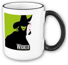 Broadway Wicked Coffee, Tea, Hot Coco Mug With Black Rim & Black Handle. Includes Pinback Buttons And Gift Box. On Sale