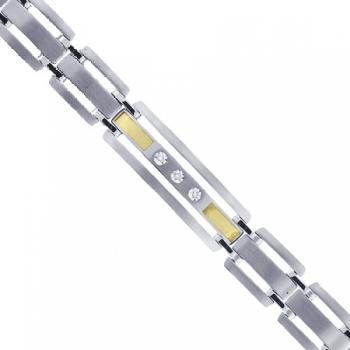 Stainless Steel Yellow Gold Men's Bracelet w/ Diamonds