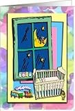 Baby in Crib with a View of the Moon with a Teddy Bear., Congratulations Card