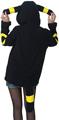 Cute Cosplay Anime Costume Ears Face Tail Zip Hooded Sweatshirt Hoodies Jacket (Black, XL)