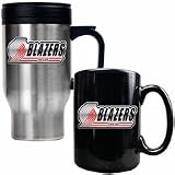 Portland Trail Blazers Stainless Steel Travel Mug and Black Ceramic Mug Set (with "Blazers")
