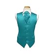 Tuxedo Vest - Solid Satin with Matching Pin Ascot, Turquoise
