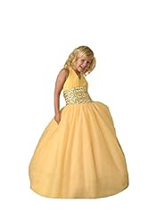 Girls Halter Organza Backless Crystal Lace Crystals Sequined Beaded Floor Length Flower-Girl Dress/Pageant Dress 