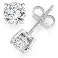 1/2 Carat D/VS1 Round Brilliant Certified Diamond Solitaire Stud Earrings in 18ct Solid White Gold