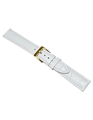 18mm Alligator Grain Leather Watch Band Strap Gold Buckle Color White