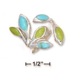 Sterling Silver Turquoise and Gaspeite Open Branch Ring - Size 7.0