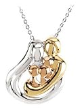 Tri-Color Sterling Silver Embraced by the Heart (3 Children ) Family Necklace - 24.25 MM X 18.25 MM