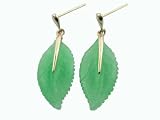 Green Jade Sole Leaf Earrings, 14k Gold